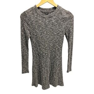 Topshop Gray Knit Sweater Dress Crew Neck Long Sleeve Pullover Short Size US 4